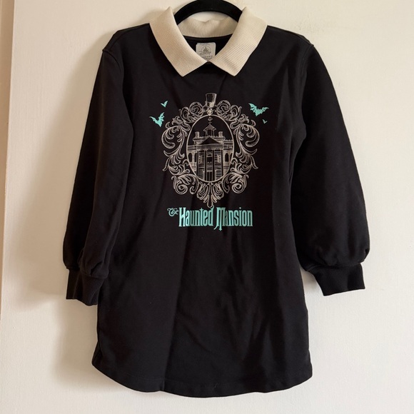 Disney Disneyland The Haunted Mansion Black Collared Sweater Dress Kids Girls - Picture 2 of 7
